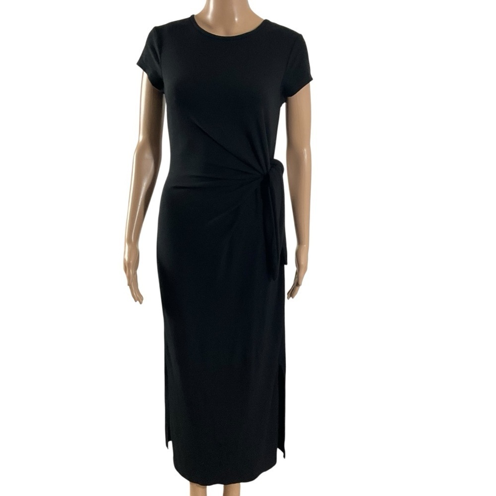 Magaschoni Black Stretch Tie Waist Midi Dress Size Medium - Picture 2 of 14
